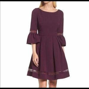 Eliza J Women’s Dress Size 8 Fit and Flare Purple 3/4 Bell Sleeve Plum